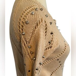 Potter's Pot Beige Long Sleeve Semi Sheer Spike Accent Sweater Size Medium